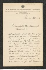 Nachlass Franz Steindachner, Brief von Michael Haberlandt an Franz Steindachner (30.12.1912), Inv.Nr. 194.01, Seite 1